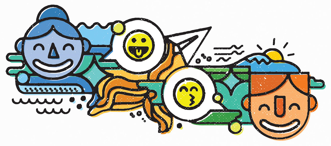 Illustration by Tim Lampe of happy smiley faces