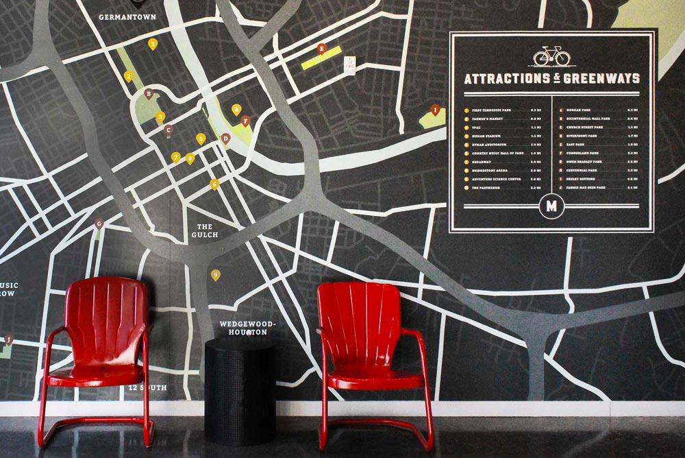 Image of a map mural for a building full of local hotspots