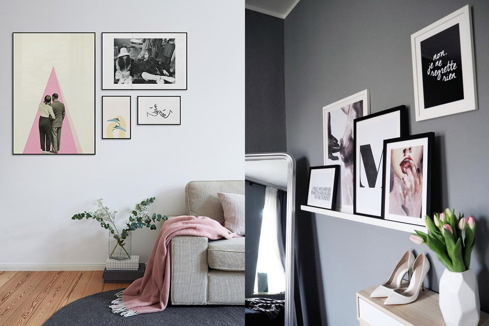 Image of arts in greys and pinks in a modern apartment